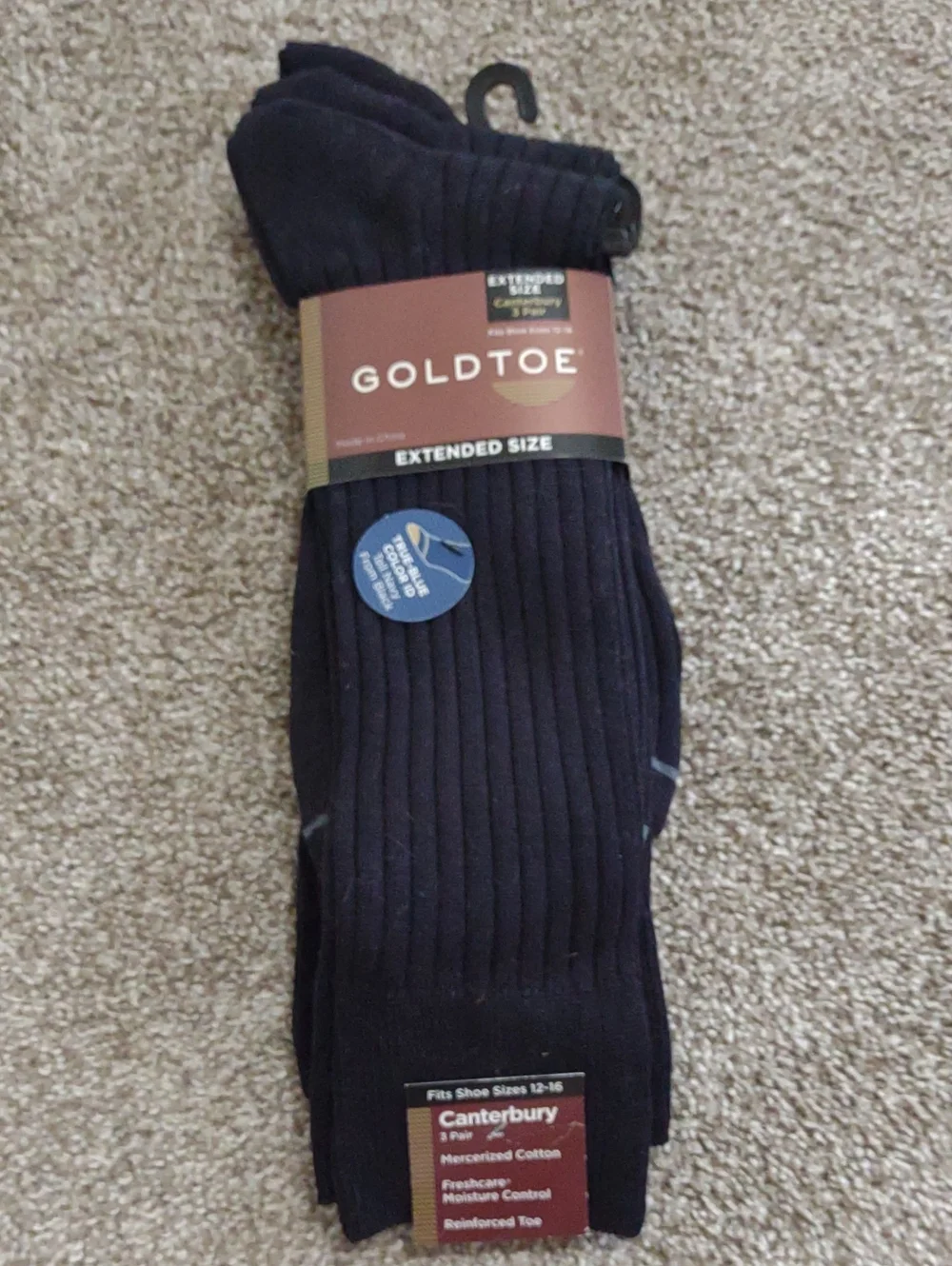 Gold Toe Canterbury Ribbed Crew Socks in Black - Extended Size